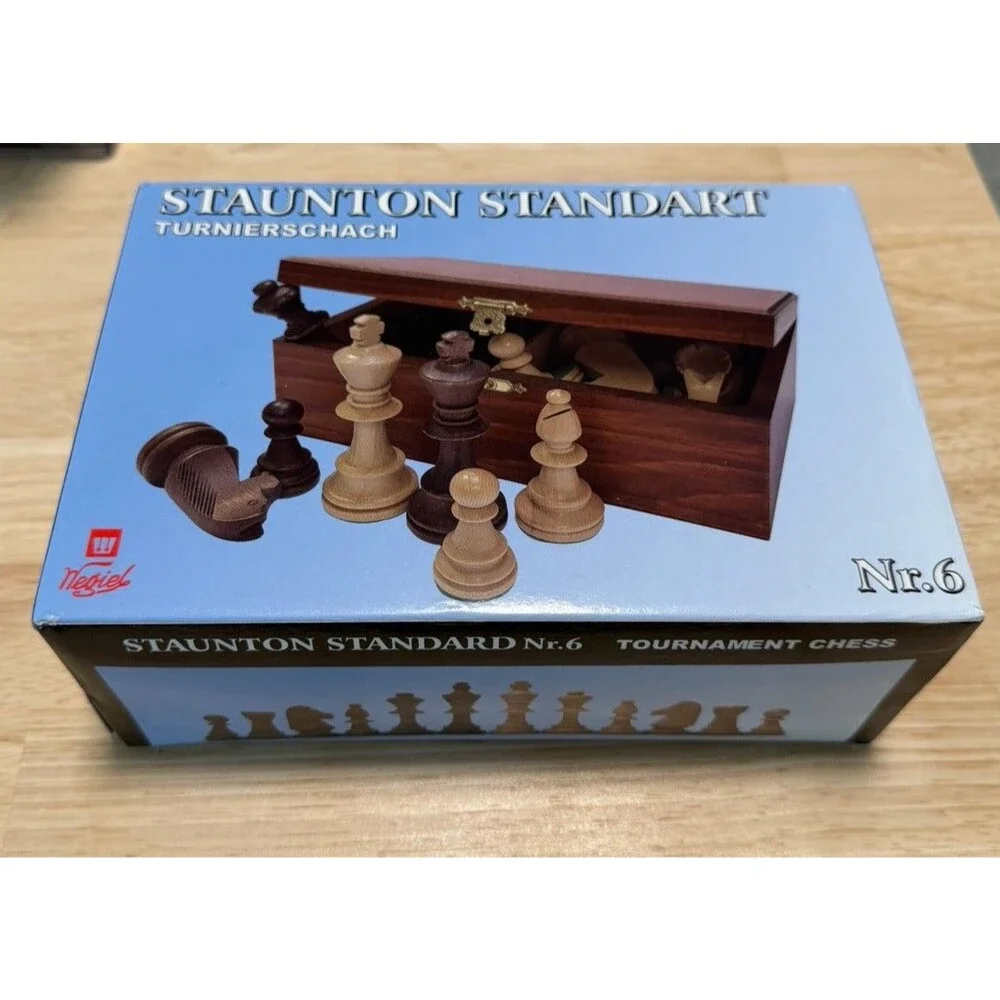 Staunton Tournament No. 6 Chess Set with Wooden Box Complete Nigiel 3 7/8 “